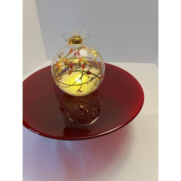 Unique Lighted Red berry twig snowy lighted globe ornament - Picture 2 of 6